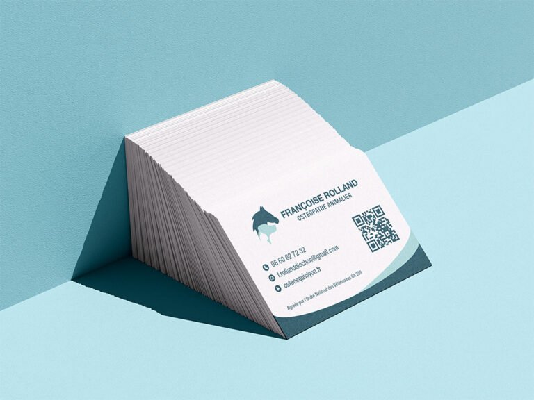 Cartes de visite recto Françoise Rolland avec identité visuelle turquoise.