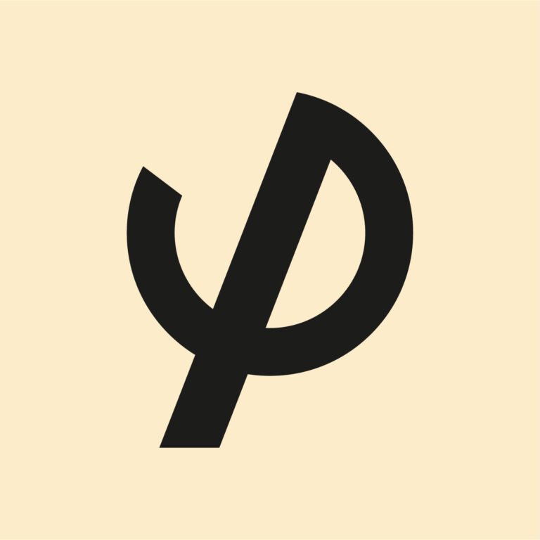 Symbole du logo Pragmathic sur fond crème.