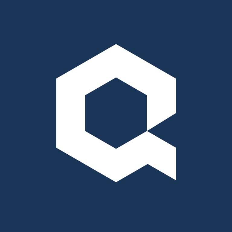 Symbole du logo Quartz sur fond bleu foncé.