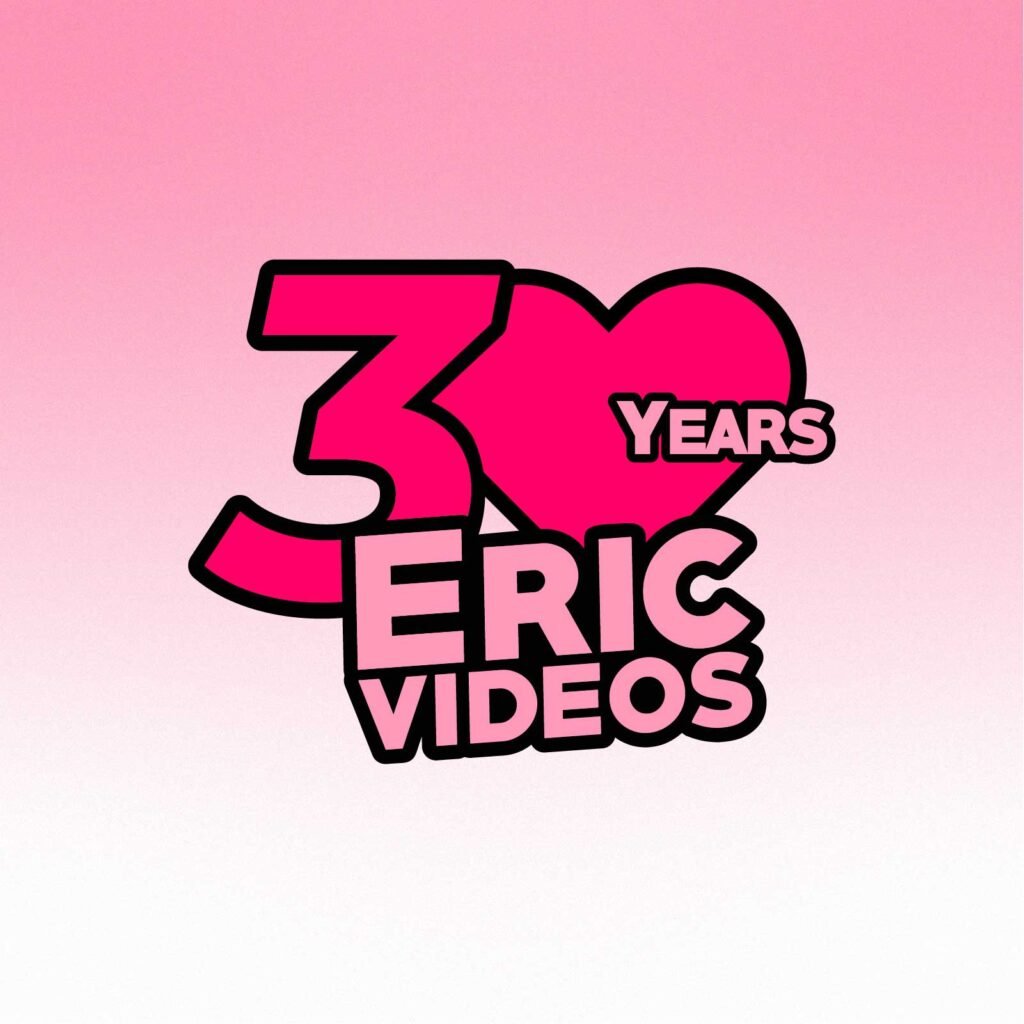 Logo 30 Years Eric Videos en version classique sur fond rose.