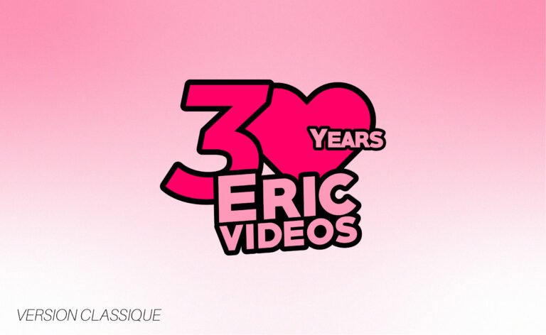Logo 30 Years Eric Videos en version classique sur fond rose.