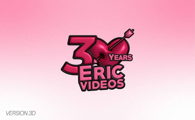 Logo 30 Years Eric Videos en version 3D sur fond rose.