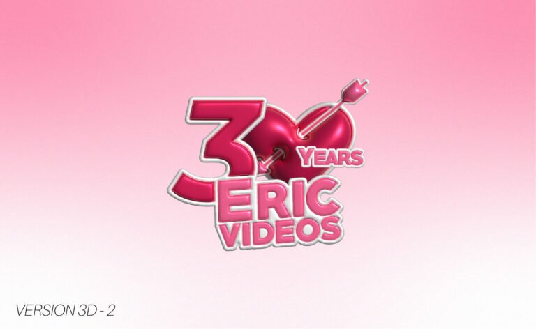 Logo 30 Years Eric Videos en seconde version 3D sur fond rose.
