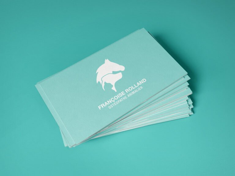 Carte de visite de Francoise Rolland sur un fond vert avec le logo blanc