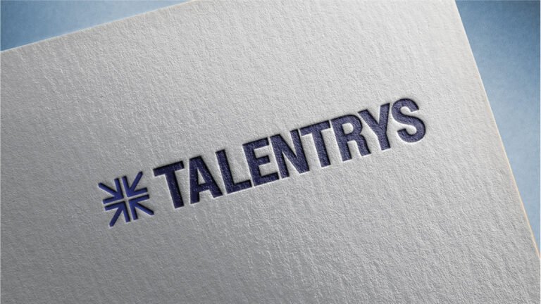 Logotype Talentrys embossé sur papier texturé.