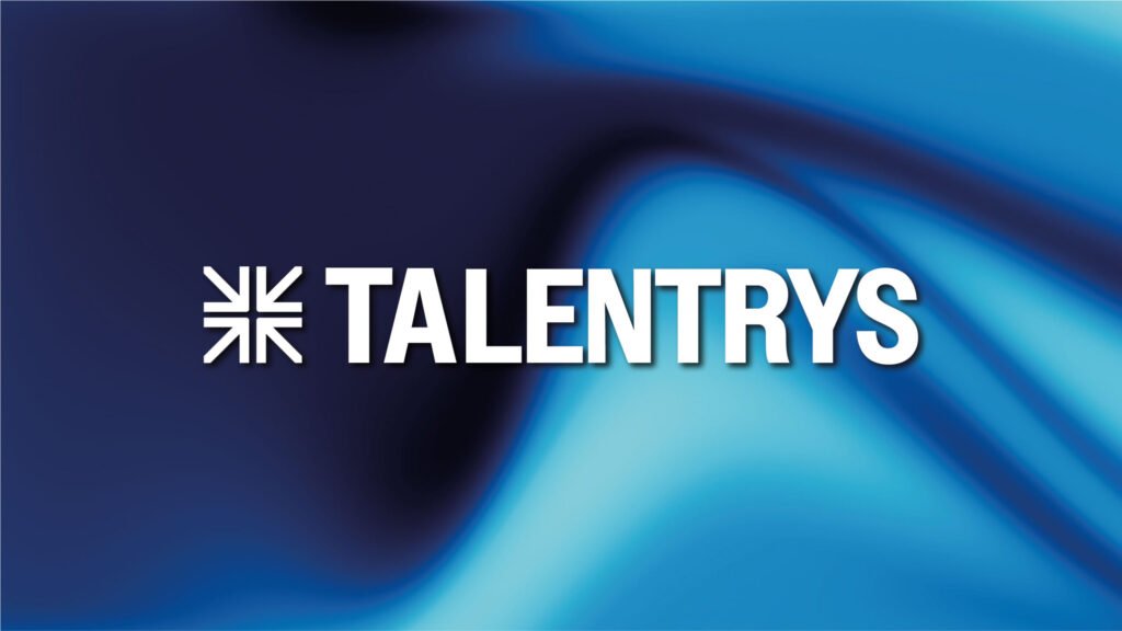 Logotype Talentrys horizontale sur fond dégradé bleu et noir.