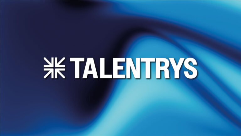 Logotype Talentrys horizontale sur fond dégradé bleu et noir.