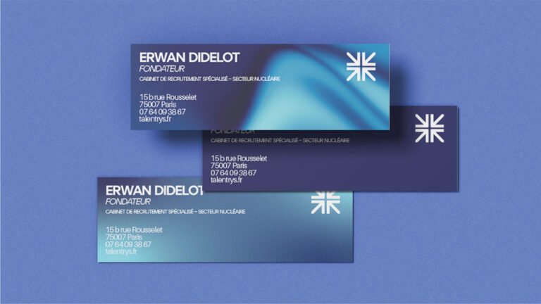 Déclinaison de signature mail Talentrys sur fond dégradé bleu.