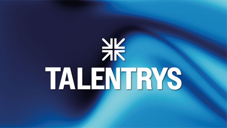 Logotype Talentrys verticale sur fond dégradé bleu et noir.